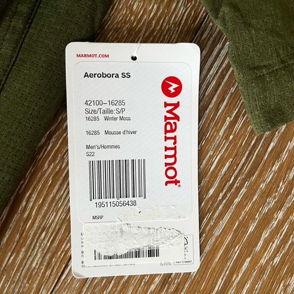 Men's Marmot Aerobora Short Sleeve Shirt button down Winter moss NWT - Picture 3 of 10